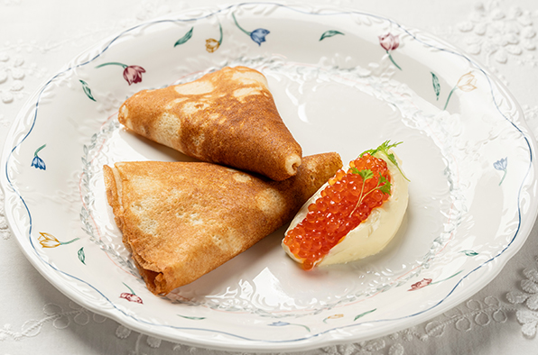 Блины с припеком с красной икрой